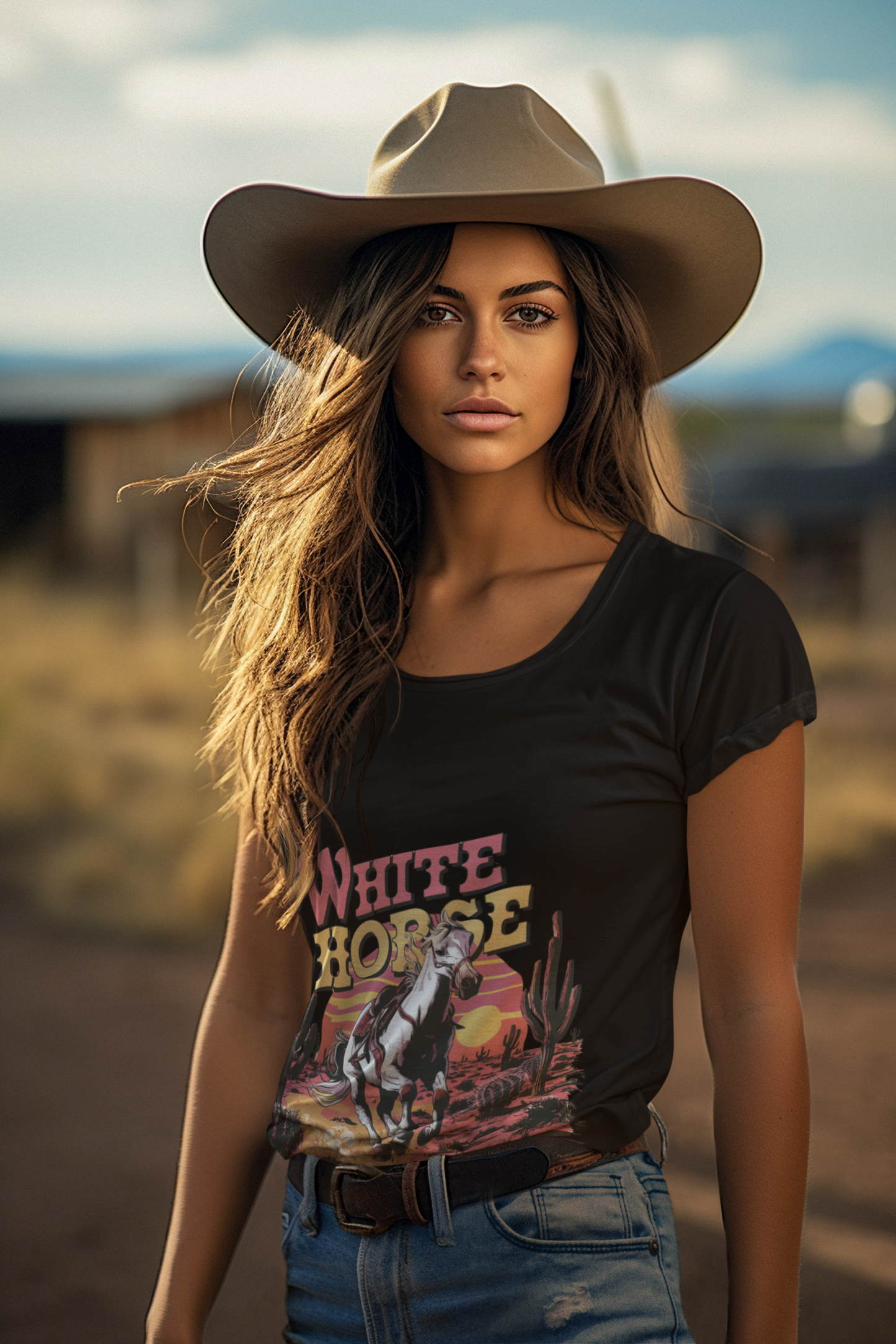 Western White Horse Tshirt [FEEL THE COUNTRY MUSIC]