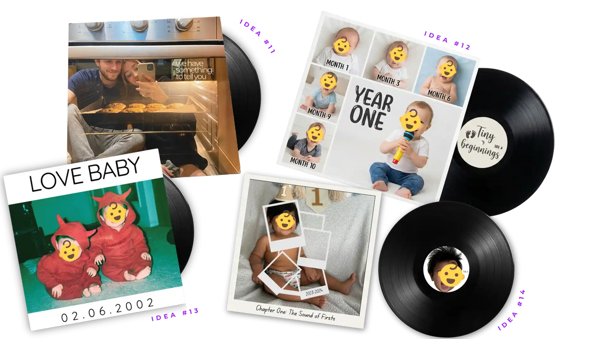 Baby and pregnancy vinyl records β lullabies from mom and dad, first-year soundtracks, and announcement records.