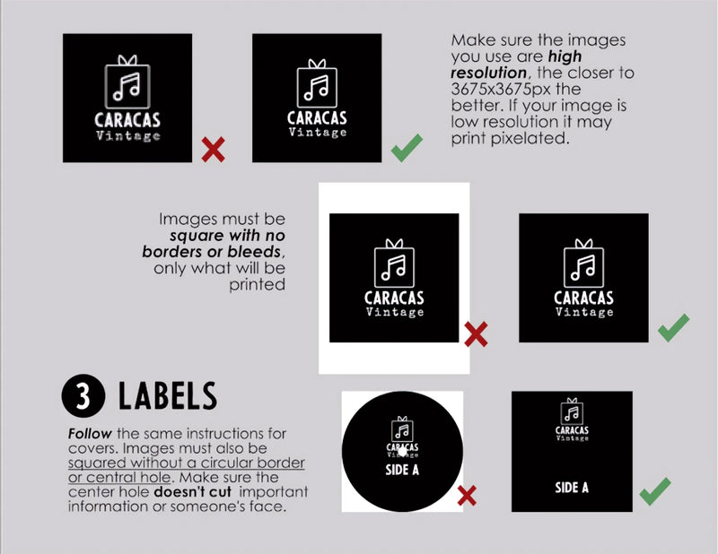 Custom vinyl record cover artwork guidelines — square, no bleed