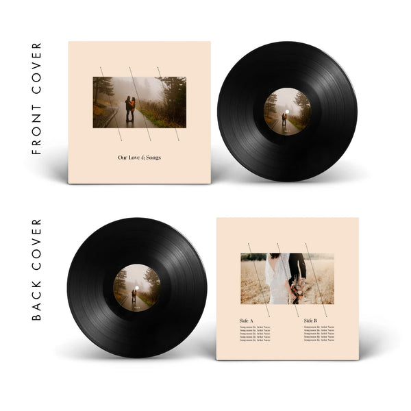 Diagonal Lines — warm neutral anniversary vinyl record cover template for Canva