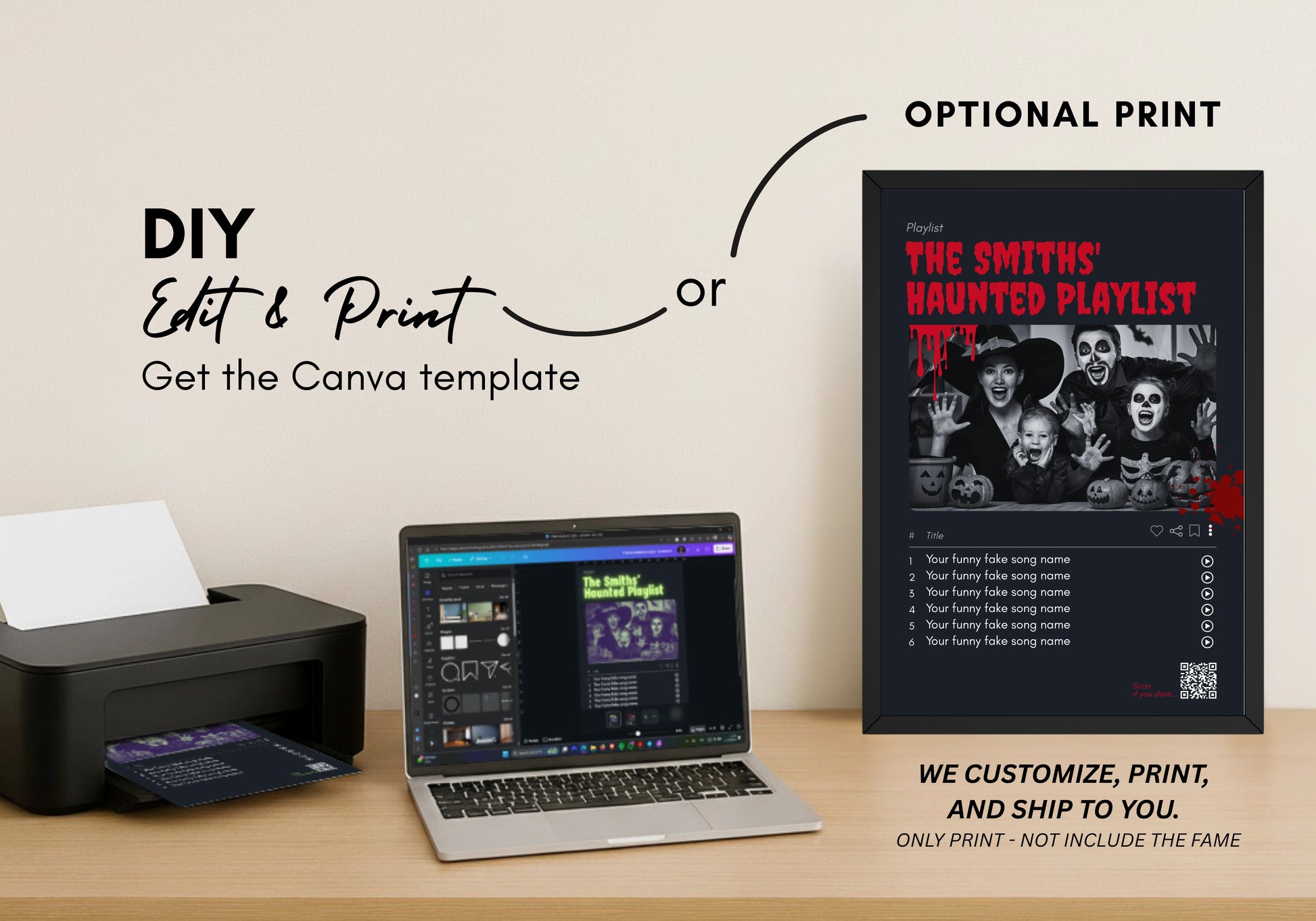 DIY Canva template for a custom Halloween poster — instant download, edit photo and title.