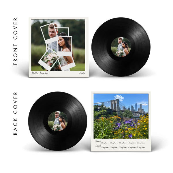 Polaroid — stacked polaroid photos vinyl record cover template for Canva