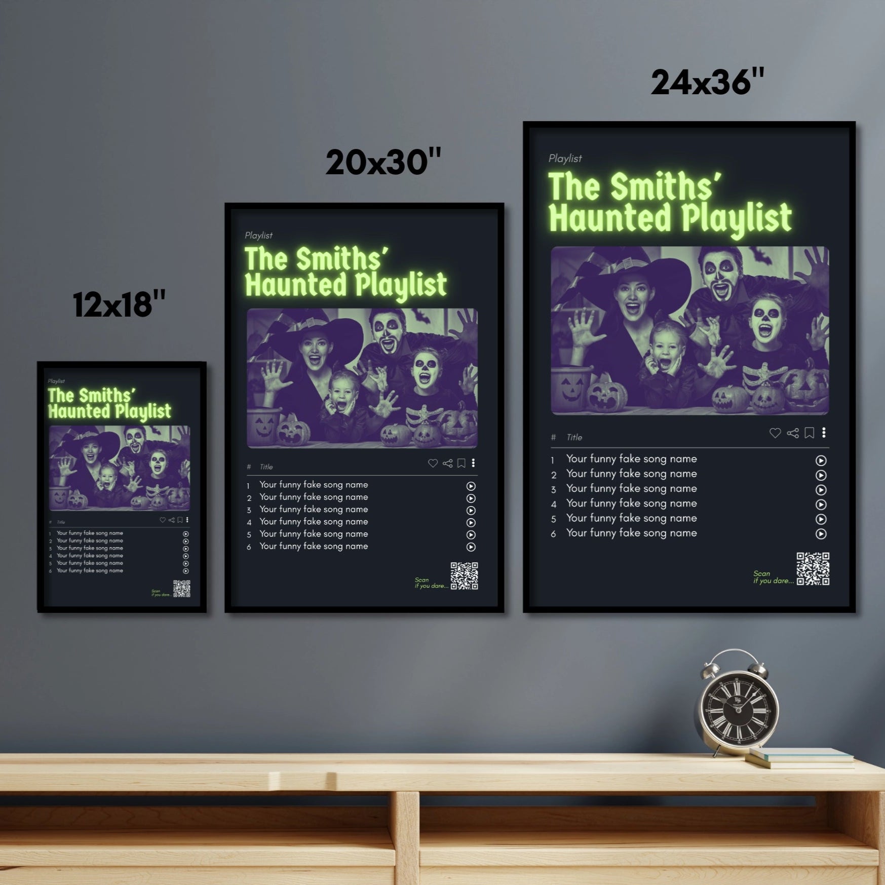 Set of personalized Halloween playlist posters — mix for a modern gallery wall.