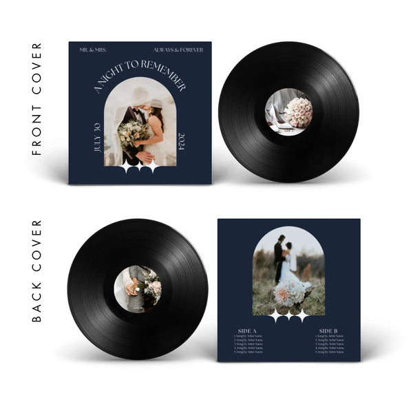 Wedding 2 — navy sophisticated wedding vinyl record cover template for Canva