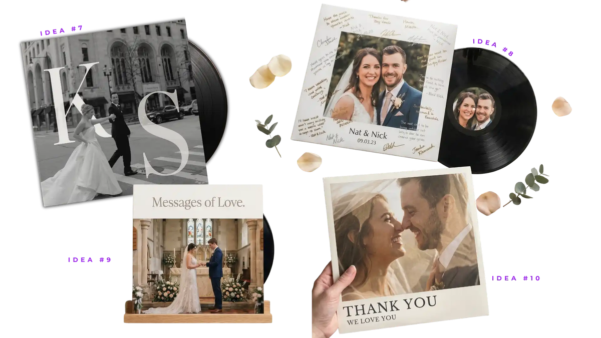 Wedding vinyl records made at CCS Vintage β first dance albums, audio guestbooks, and ceremony keepsakes.