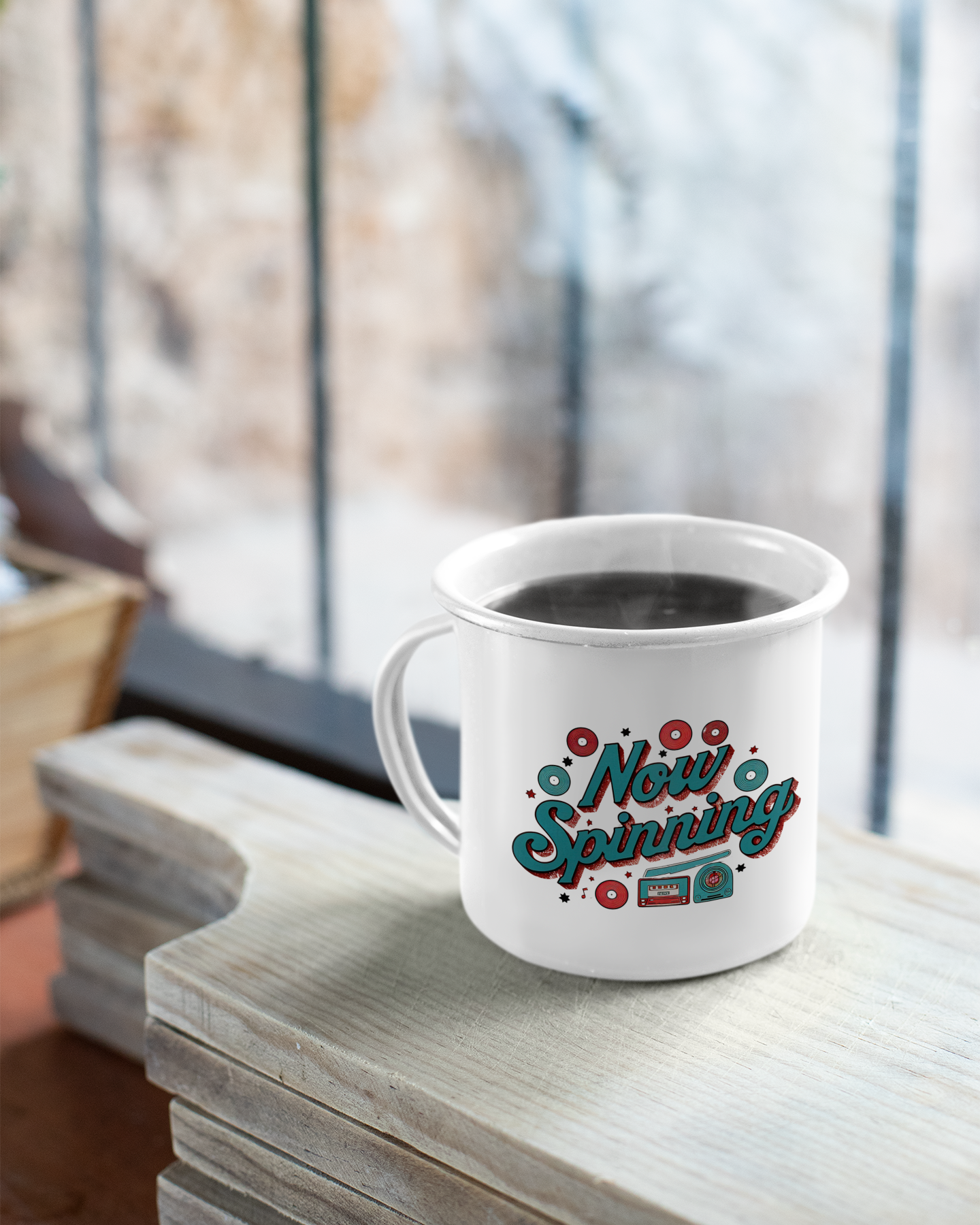 Now Spinning Enamel Mug [Get Ready to Spin Your Favorite Record]