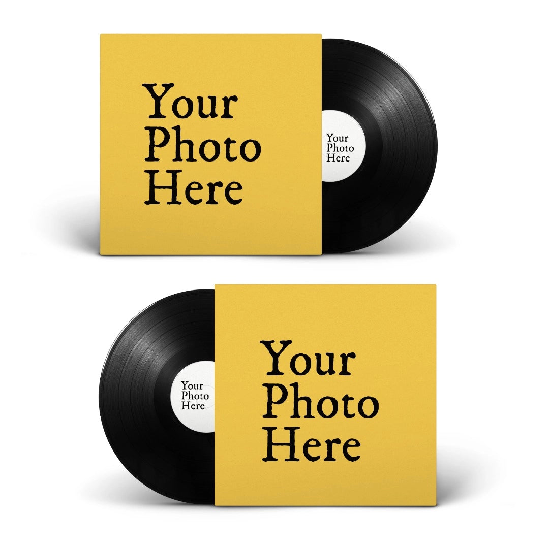 custom 12-inch vinyl record with photo cover and personalized labels