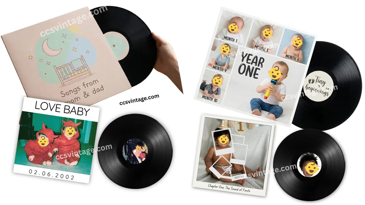 Baby and pregnancy vinyl records — lullabies from mom and dad, first-year soundtracks, and announcement records.