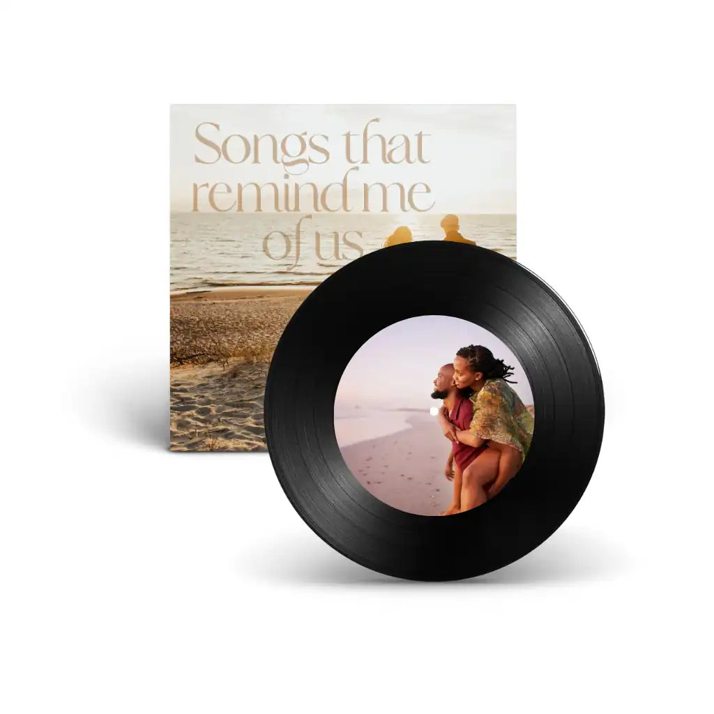 Custom 7-inch vinyl record single, a compact format perfect for mixtapes and special song gifts.
