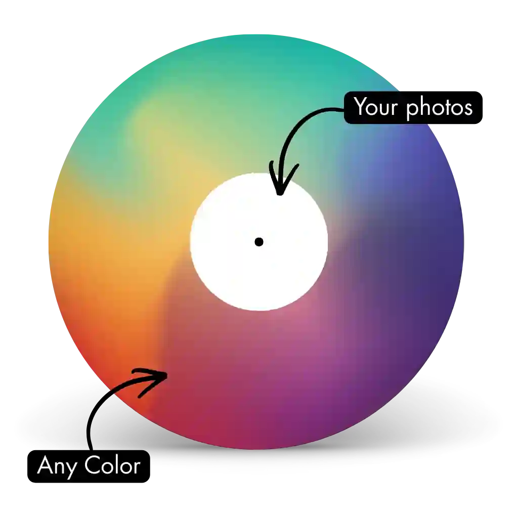 A graphic showing the possibility of matching any specific color or HEX code for a bespoke colored vinyl record.