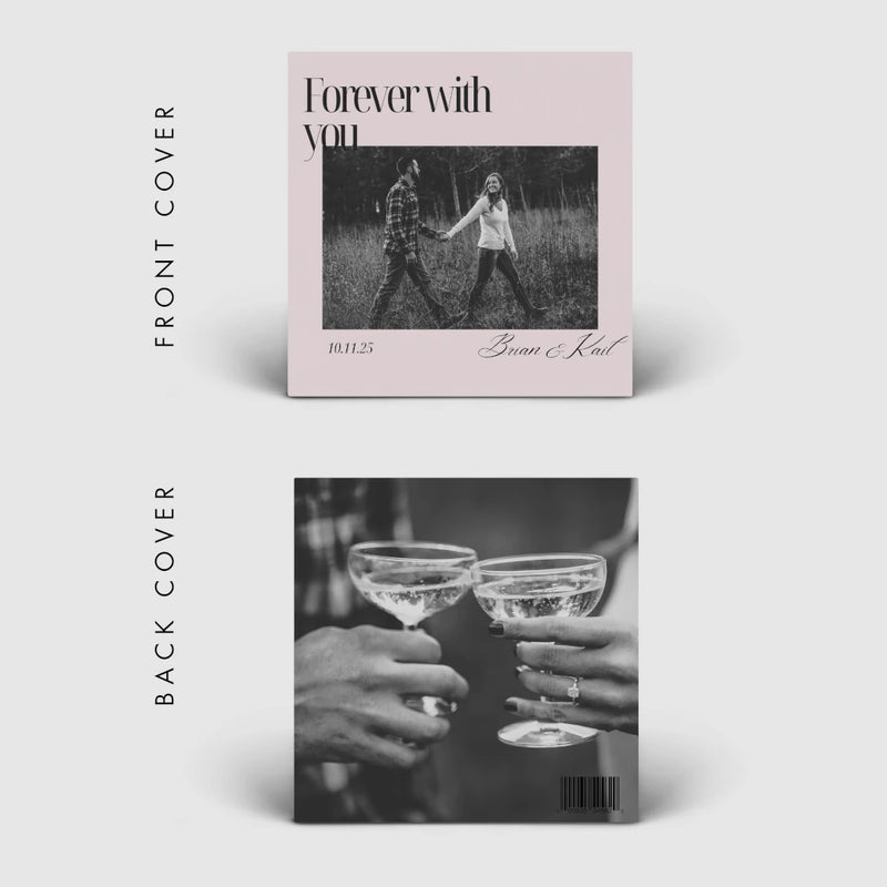 Personalized vinyl record cover design for an anniversary gift with couple photography, designed by CCS Vintage