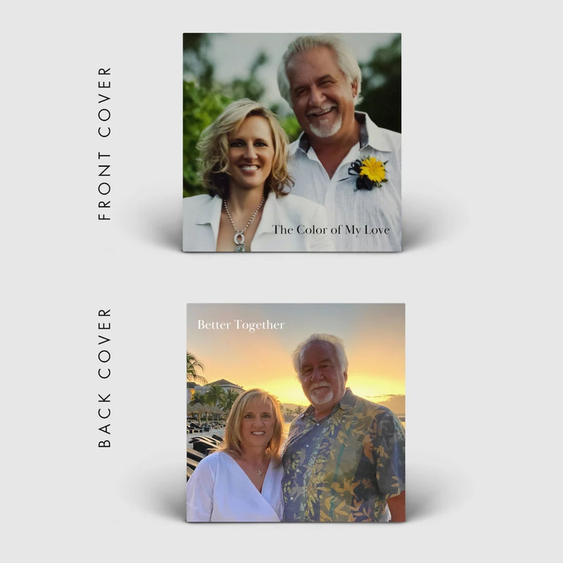 Custom album cover design for a long-term marriage anniversary vinyl record gift, created by CCS Vintage