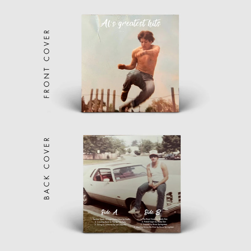 Custom vinyl record cover design for a personal greatest hits album gift, front and back jacket by CCS Vintage