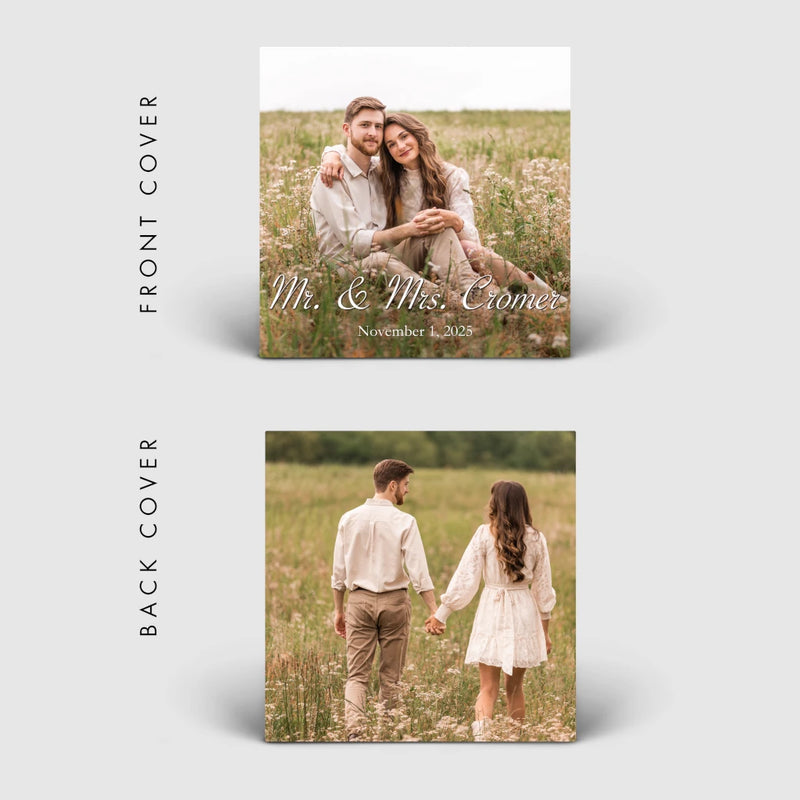 Custom vinyl record cover design for a wedding anniversary gift, showing front and back jacket with couple photos by CCS Vintage
