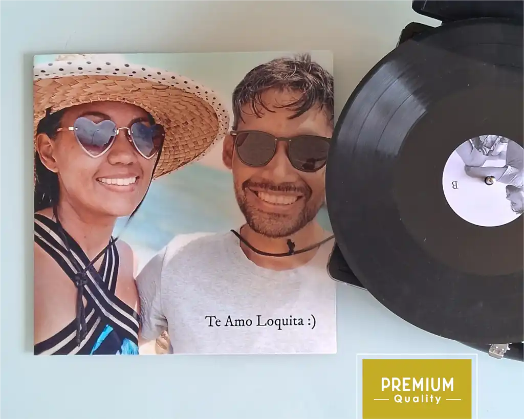 Custom vinyl record gift with personalized photo cover of a couple, handcrafted by CCS Vintage