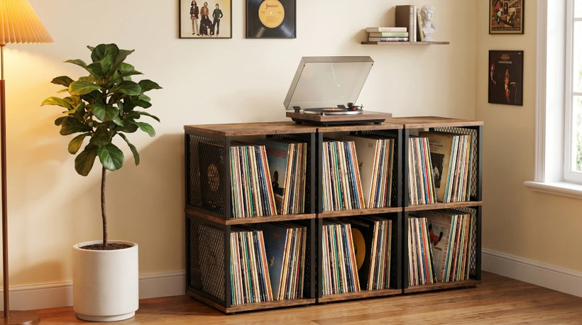 Dmevkic 3-cube stackable vinyl record storage holds 120-150 LPs