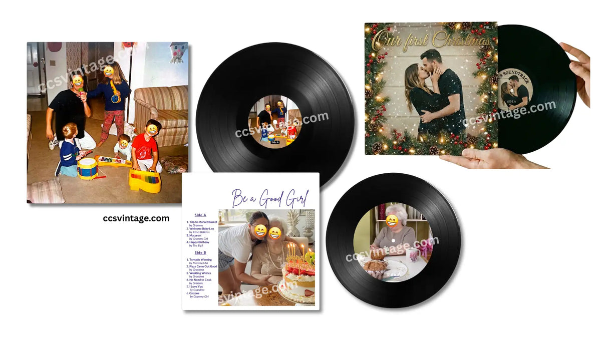 Family legacy vinyl records — grandparent voices, childhood memories, and holiday soundtracks pressed on vinyl.