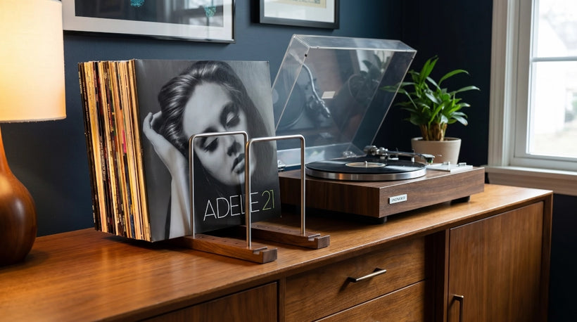 Optage Audio solid walnut vinyl record storage holder for 75 LPs