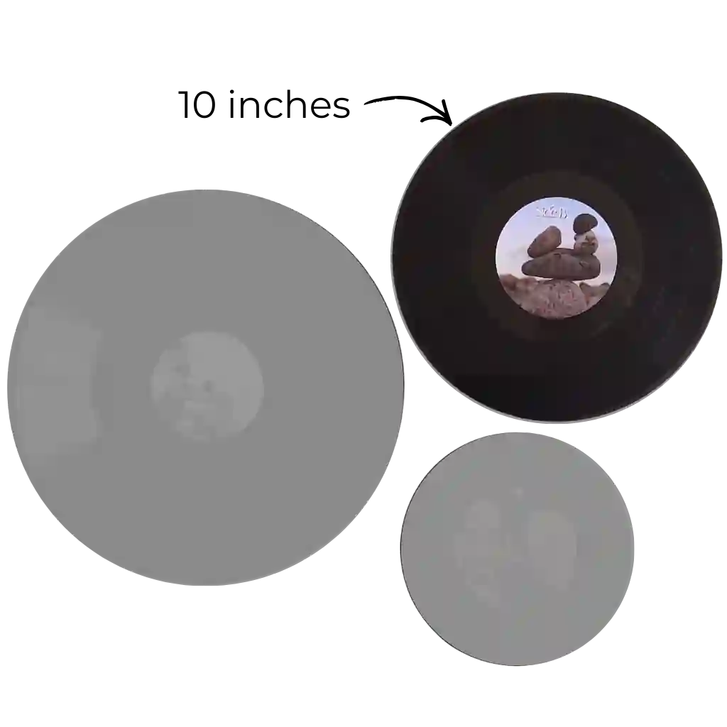 10-inch vinyl records in black, a unique intermediate choice for shorter playlists or EPs with 12 minutes of audio per side.