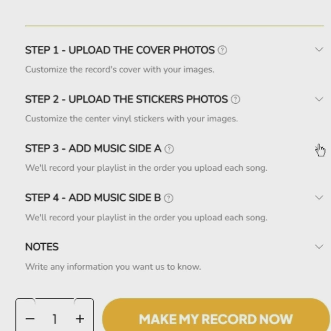 Demonstration of how to share a Spotify playlist vinyl link or upload mp3 audio files to make your own vinyl record mixtape.