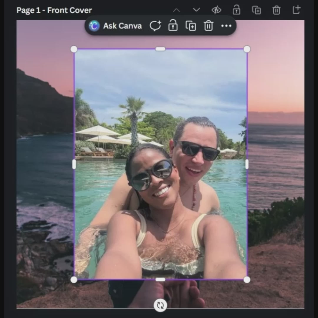 Screen recording showing the easy drag-and-drop process of using free Canva templates to create personalized artwork for a custom vinyl record.