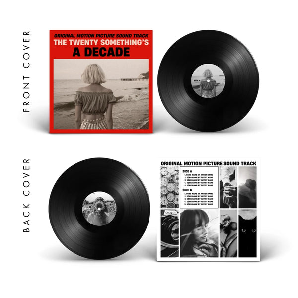 Red — bold decade birthday vinyl record cover template for Canva