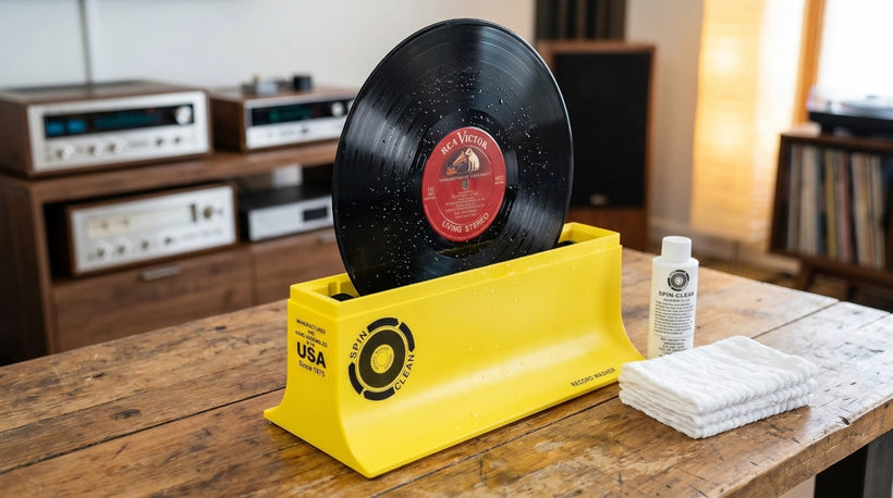 Spin-Clean Record Washer MKII yellow vinyl record cleaning machine with brushes and solution