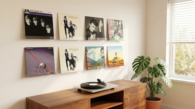 upsimples 8 pack clear acrylic floating vinyl record wall mount display shelves