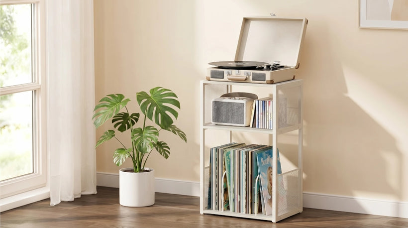 VASAGLE 3-Tier record player stand vinyl storage 100 albums