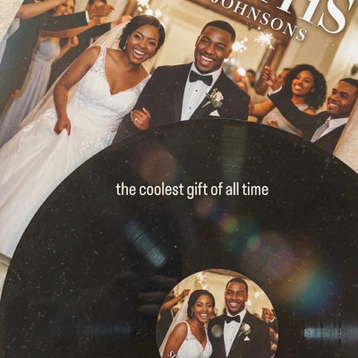 Real vinyl record wedding guest book from CCS Vintage customer