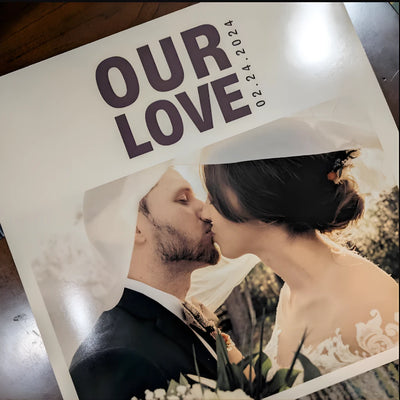 Real vinyl record wedding guest book from CCS Vintage customer